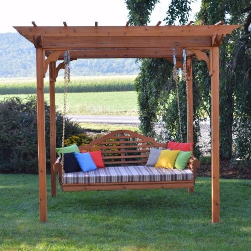 A&L Furniture Co. Amish-Made Cedar Pergola with Marlboro Swing Bed, Cedar Stain