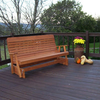 A&L Furniture Amish-Made Pressure-Treated Pine Highback Glider Bench, Cedar Stain