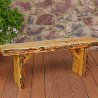 A&L Furniture Blue Mountain Series 4' Rustic Live Edge Wildwood Picnic Bench, Natural Stain