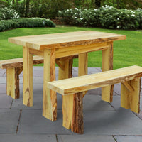 A&L Furniture Blue Mountain Series 4' Rustic Live Edge Picnic Table with Benches, Natural Stain
