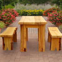 A&L Furniture Blue Mountain Series 5' Rustic Live Edge Picnic Table with Benches, Cedar Stain