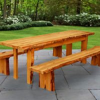 A&L Furniture Blue Mountain Series 8' Rustic Live Edge Picnic Table with Benches, Cedar Stain