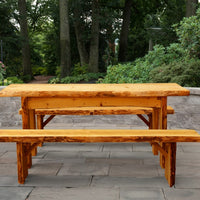 A&L Furniture Blue Mountain Series 6' Rustic Live Edge Picnic Table with Benches, Cedar Stain