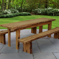 A&L Furniture Blue Mountain Series 8' Rustic Live Edge Picnic Table with Benches, Mushroom Stain