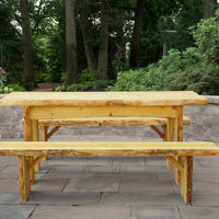 A&L Furniture Blue Mountain Series 6' Rustic Live Edge Picnic Table with Benches, Natural Stain