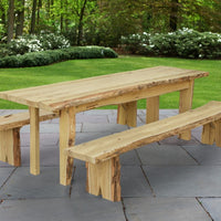 A&L Furniture Blue Mountain Series 8' Rustic Live Edge Picnic Table with Benches, Unfinished