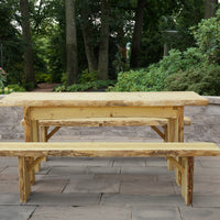 A&L Furniture Blue Mountain Series 6' Rustic Live Edge Picnic Table with Benches, Unfinished