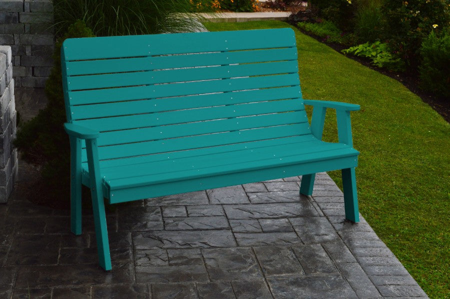 A&L Furniture Amish-Made Poly Winston Garden Bench, Aruba Blue