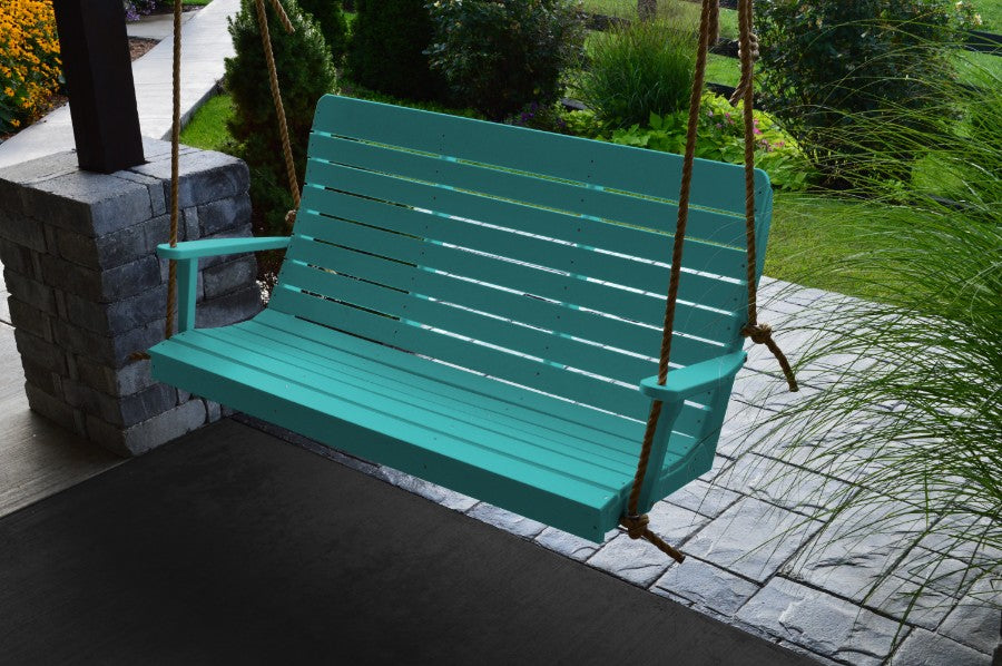 A&L Furniture Amish-Made Poly Winston Porch Swing, Aruba Blue