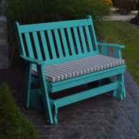 A&L Furniture Amish-Made Poly Traditional English Glider Bench, Aruba Blue