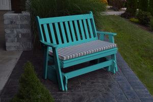 A&L Furniture Amish-Made Poly Traditional English Glider Bench, Aruba Blue