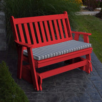 A&L Furniture Amish-Made Poly Traditional English Glider Bench, Bright Red