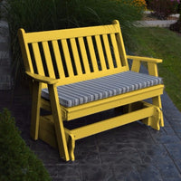 A&L Furniture Amish-Made Poly Traditional English Glider Bench, Lemon Yellow