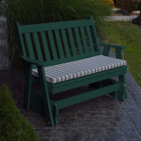 A&L Furniture Amish-Made Poly Traditional English Glider Bench, Turf Green