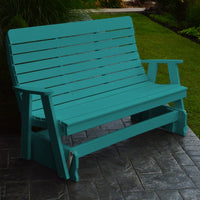 A&L Furniture Amish-Made Poly Winston Glider Bench, Aruba Blue