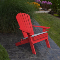 A&L Furniture Folding/Reclining Poly Adirondack Chair with Integrated Cupholders, Bright Red