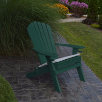 A&L Furniture Folding/Reclining Poly Adirondack Chair with Integrated Cupholders, Turf Green