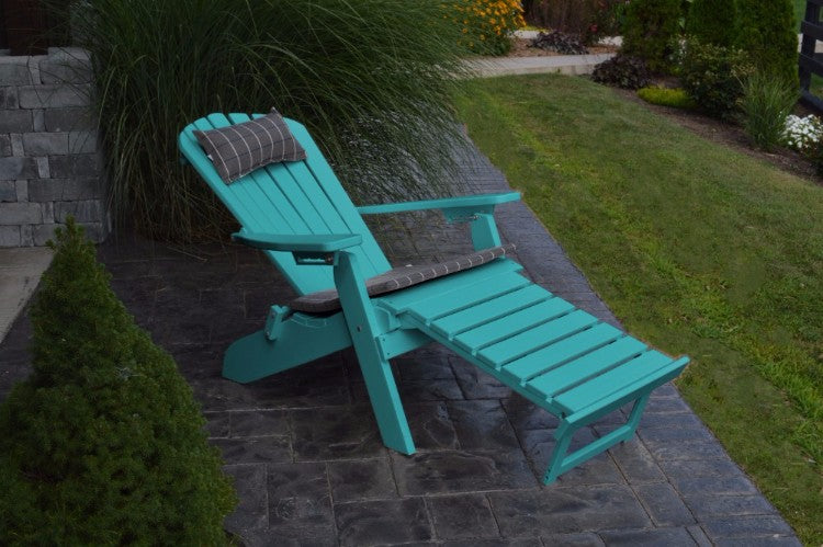 A&L Furniture Folding/Reclining Poly Adirondack Chair with Pullout Ottoman, Aruba Blue