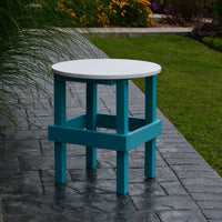 A&L Furniture Amish-Made Round Poly Side Table, Aruba Blue with White Top