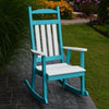 A&L Furniture Amish-Made Poly Porch Rocker, Aruba Blue with White Accents