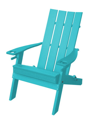 A&L Furniture Co. Folding Poly Hampton Adirondack Chair with Integrated Cupholders, Aruba Blue