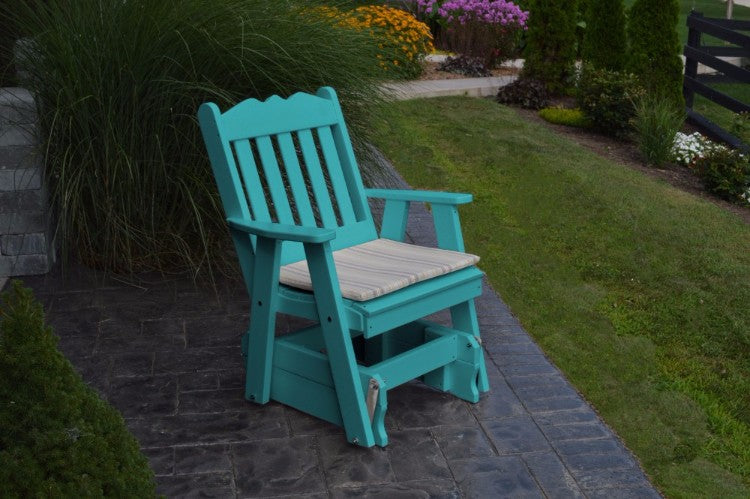 A&L Furniture Amish-Made Poly Royal English Glider Chair, Aruba Blue
