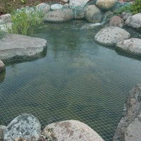 Aquascape® Protective Pond Netting stretched across pond to keep leaves and debris out