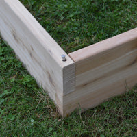 Closeup of corner assembly on A&L Furniture Co. Amish-Made Cedar Single Layer Raised Garden Bed, Unfinished
