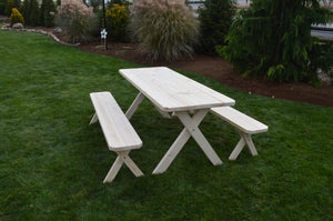 A&L Furniture Co. Cross-Legged Amish-Made Spruce Picnic Tables with Benches