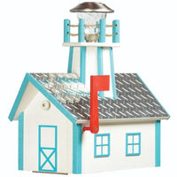 Amish-Made Wooden Lighthouse Mailbox, White with Aruba Blue Trim
