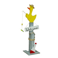 Amish-Made Decorative Wooden Pier Post with Fishing Duck