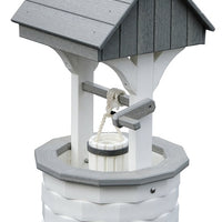 Amish-Made Small Poly Wishing Well, White with Driftwood Trim