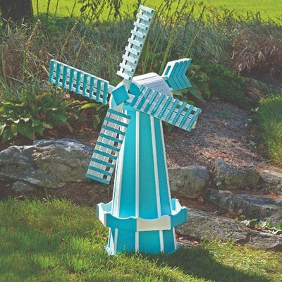 Amish-Made Poly Windmill Lawn Ornament, Aruba Blue with White Trim