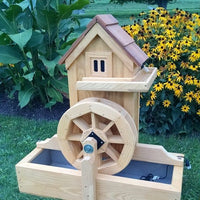 Amish-Made Decorative Gristmill with 15" Waterwheel, Natural Stain
