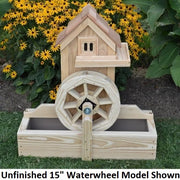 Amish-Made Decorative Gristmill with 15" Waterwheel, Unfinished