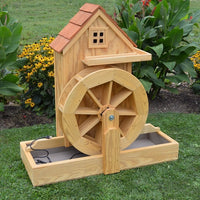 Amish-Made Decorative Gristmill with 30" Waterwheel, Natural Stain