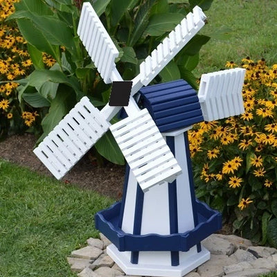 Amish-Made Painted Wooden Dutch Windmill, White with Navy Blue trim