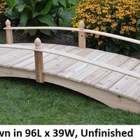 8' Amish-Made Weight-Bearing Cedar Acorn Garden Bridge, Unfinished