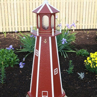 4' Amish-Made Painted Wooden Lighthouse, Stauffer Red with White Trim
