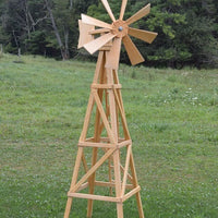 Amish-Made 82" Stained Wooden Farm Windmill Yard Decoration, Natural Stain