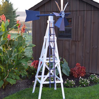 Amish-Made 82" Painted Wooden Farm Windmill Yard Decorations, Navy and White