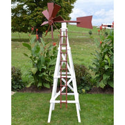 Amish-Made 82" Painted Wooden Farm Windmill Yard Decorations, Red and White