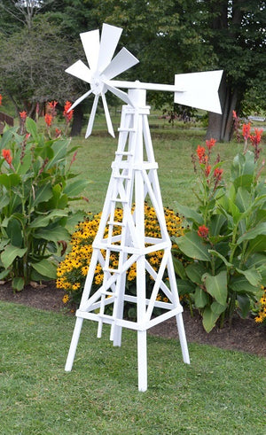 Amish-Made 82" Painted Wooden Farm Windmill Yard Decorations, White