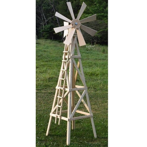Amish-Made 82" Stained Wooden Farm Windmill Yard Decoration, Unfinished