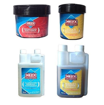 Helix Water Treatment Small Starter Packs with Bacteria, Cleaner, Clarifier, Barley Straw & Dechlorinator