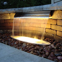 Atlantic Water Gardens 316 Stainless Steel Spillway illuminated for beautiful patio landscaping